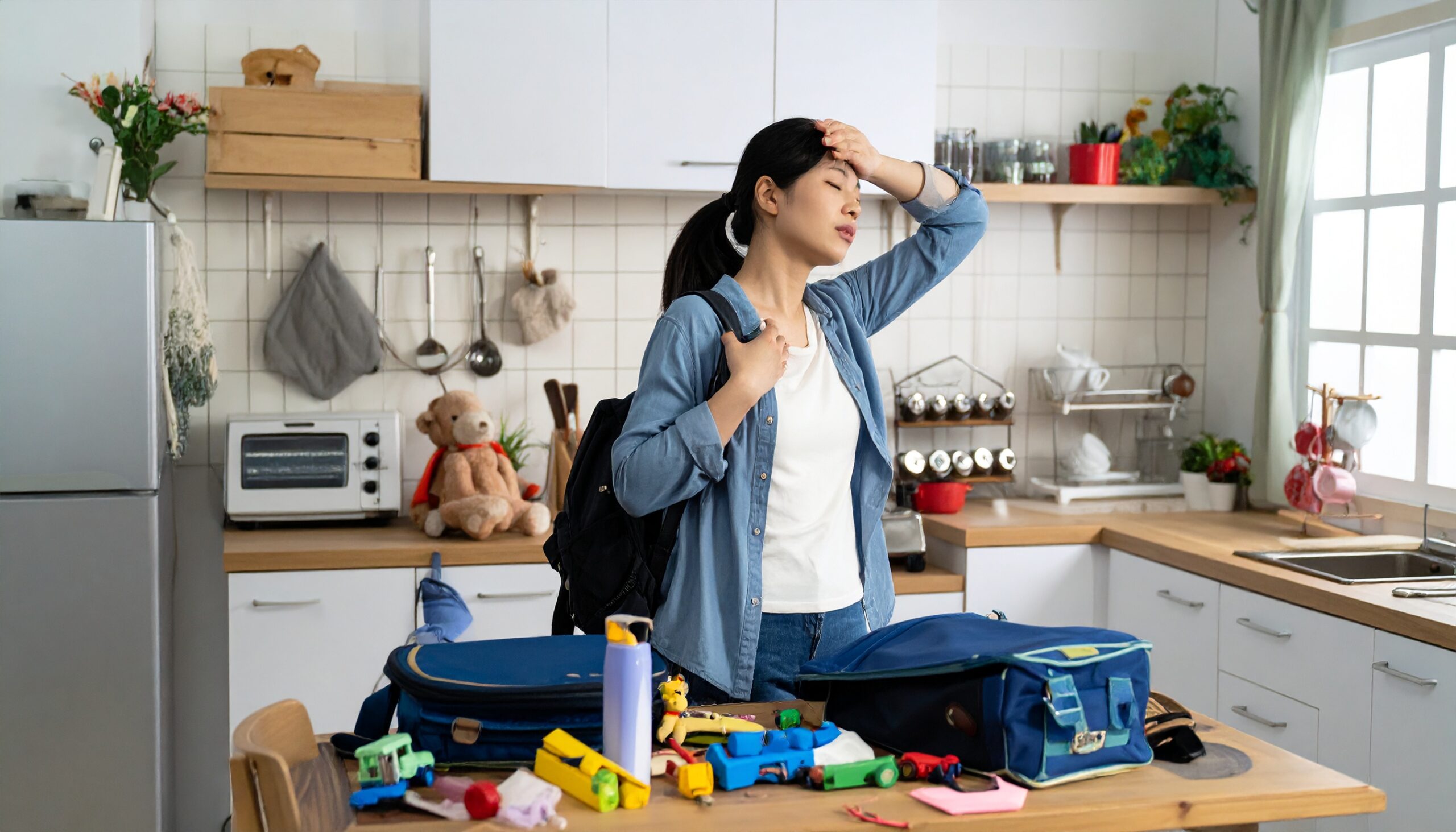 <img src="https://kosodate-ganbaro.com/wp-content/uploads/2025/07/tsukareta-mama-breath.jpg" alt="子どもの言動に疲れて深呼吸する日本人の母親" width="800" height="533">
