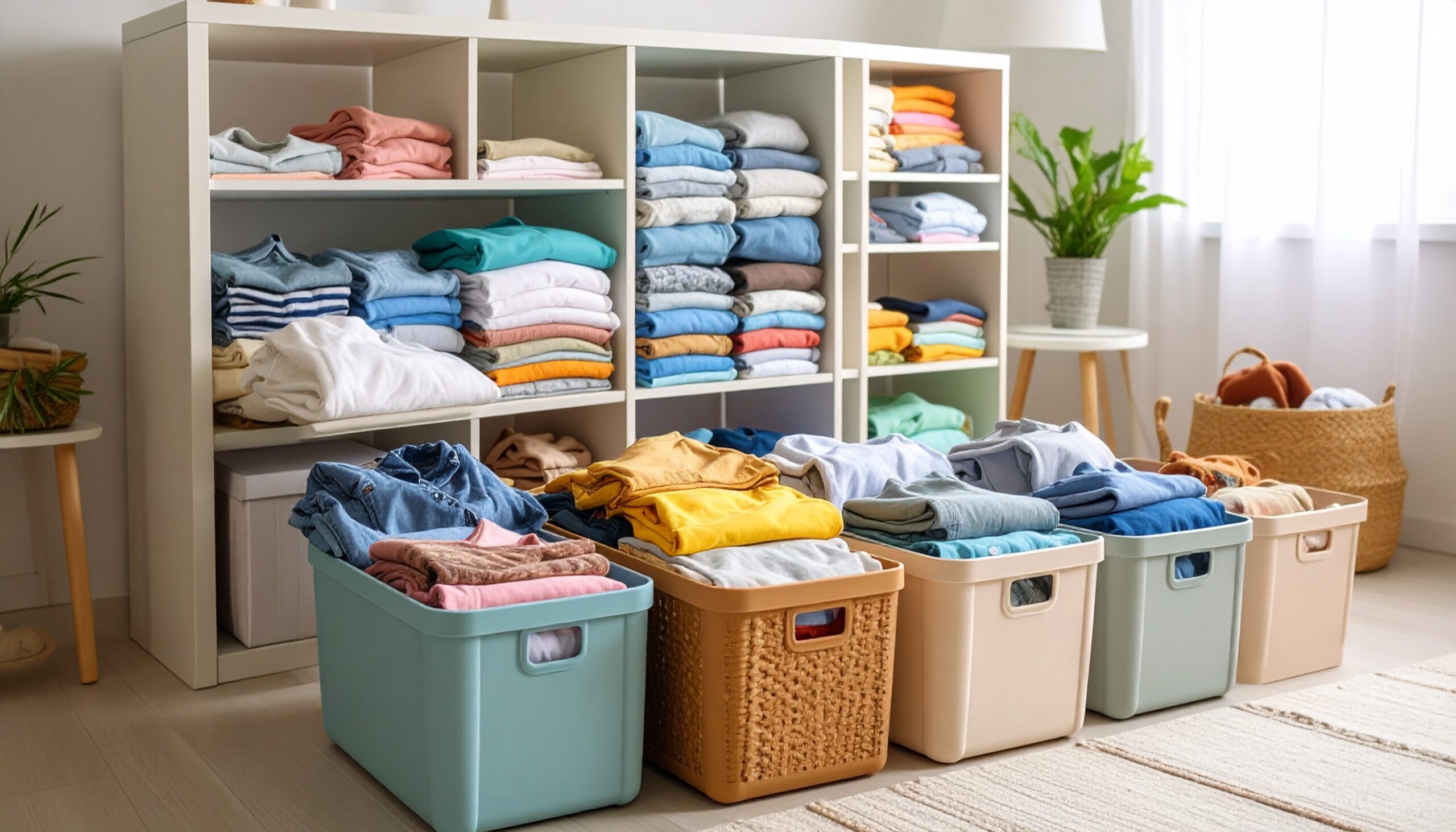 <img src="seasonal-child-clothes-storage.jpg" alt="季節ごとに整理された子供服が収納ボックスにきれいに並んでいる写真">
